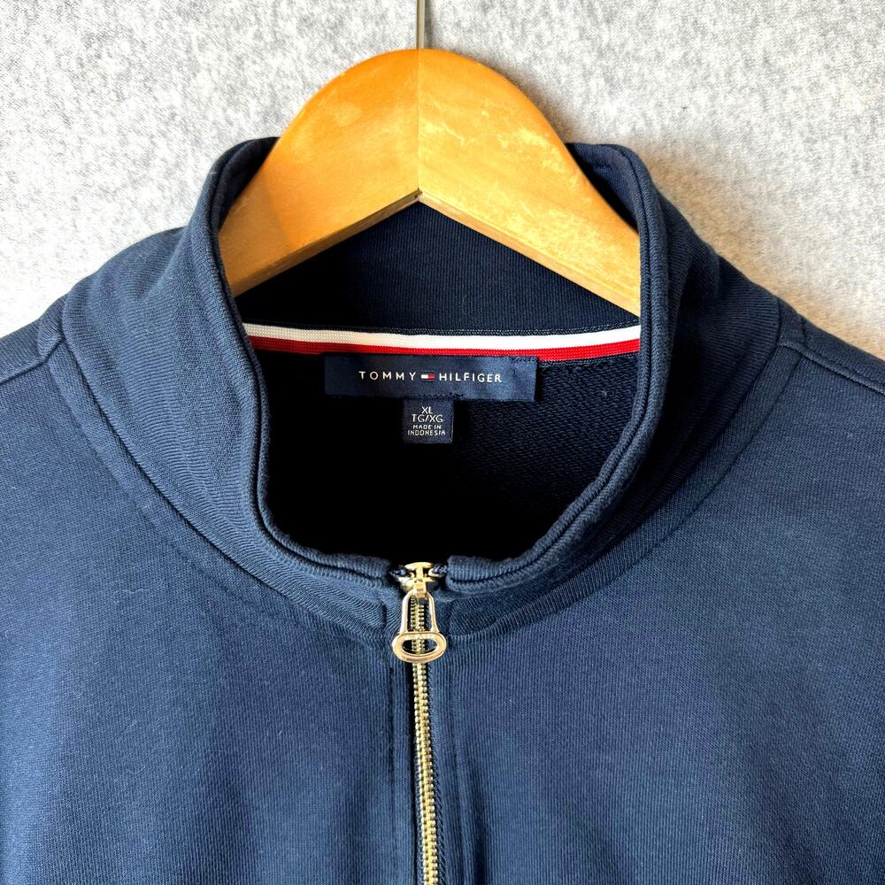 Tommy Hilfiger Sweatshirt Womens XL Navy Blue Spellout 1/4 Zip Mock Neck Preppy - Picture 5 of 10